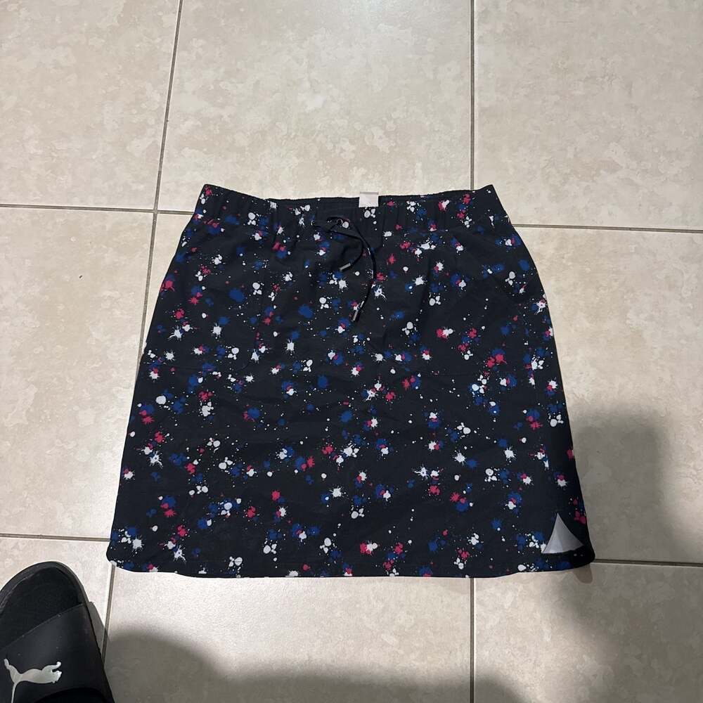 Chicos  Women's Black Paint Splatter Skort Skirt Combo Adjustable Drawstring